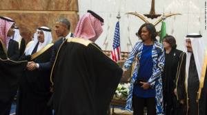 First Lady Michelle Obama in diplomatic greeting line with Saudis.